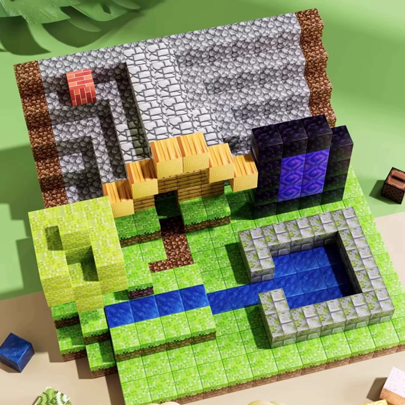 Blocos Magnéticos de Montagem Infantil estilo Minecraft – Conjunto Educativo com Caixa de Armazenamento
