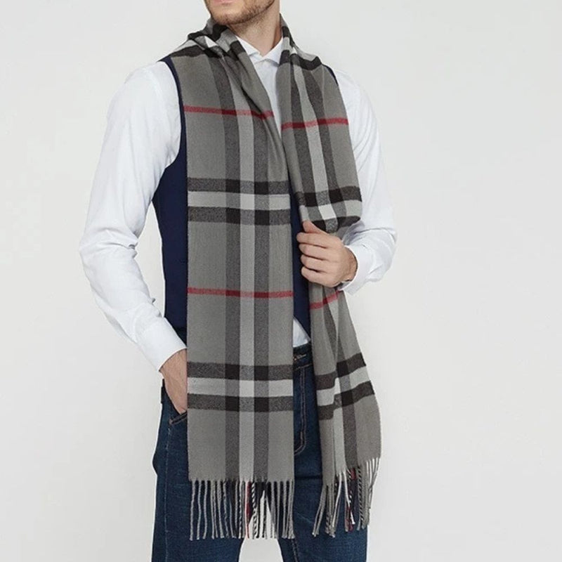 Cachecol Unissex Xadrez Clássico com Franjas para Inverno