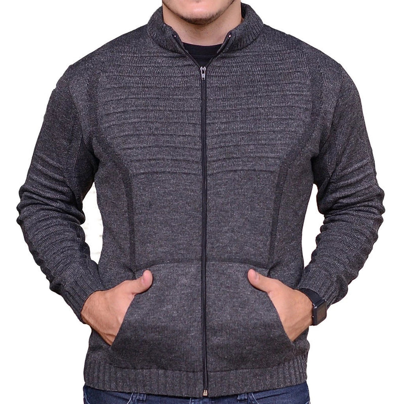 Cardigan Masculino em Tricot com Zíper Frontal e Bolsos