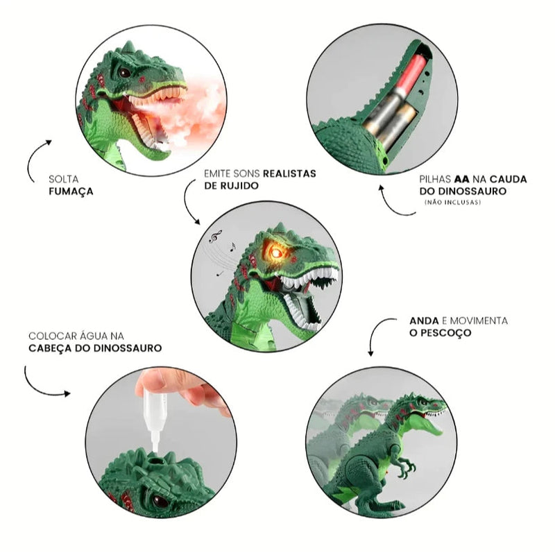 Dinossauro Rex de Brinquedo Realista – Tiranossauro que Anda e Solta Fumaça