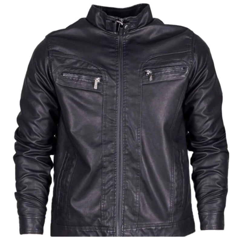 Jaqueta de Couro Masculina Forrada para Inverno