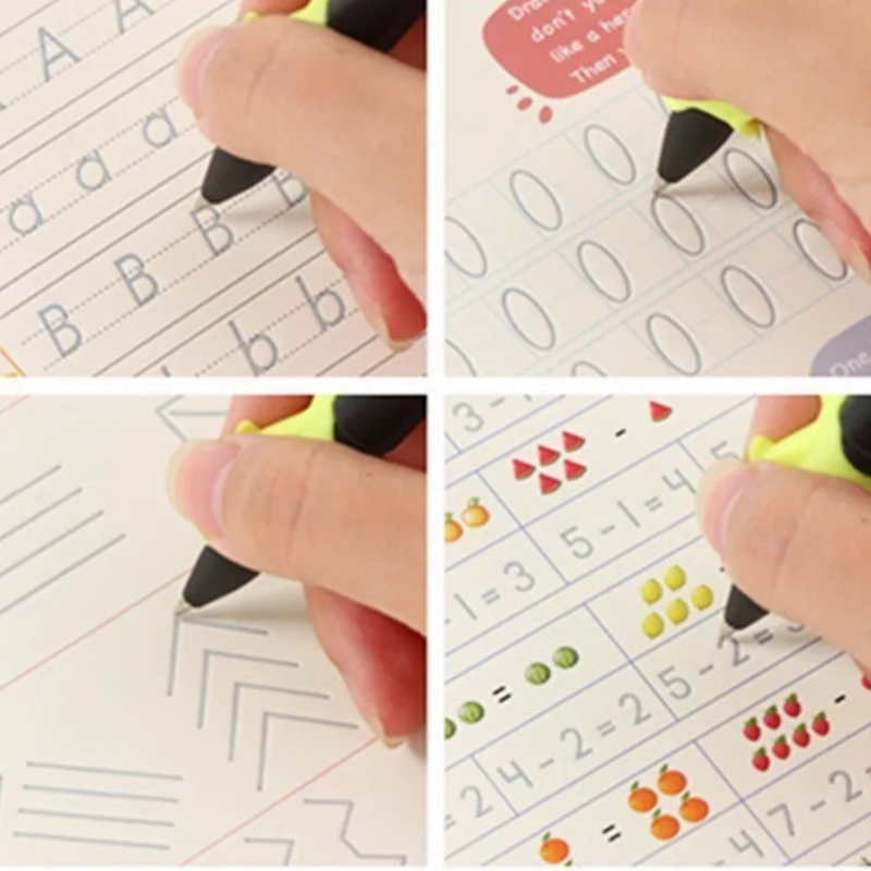 Kit 4 Livros de Escrita Mágica Infantil – Cadernos Reutilizáveis Montessori para Alfabeto, Números, Matemática e Desenho