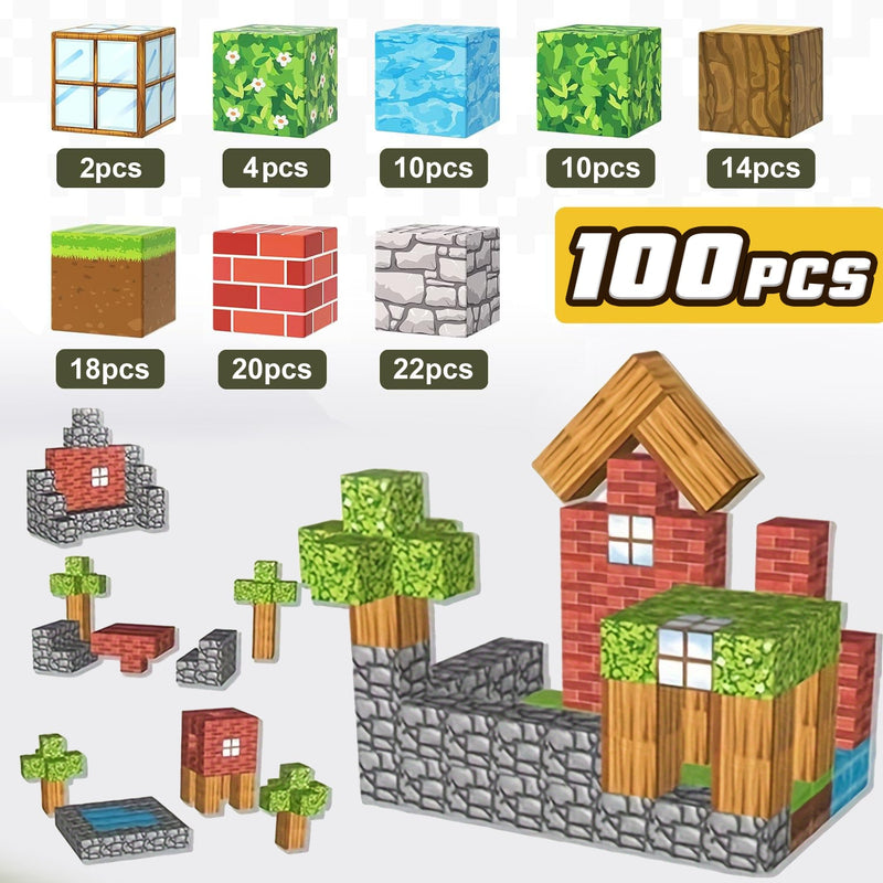 Kit de Blocos Magnéticos Infantil 100 Peças – Construção Criativa Estilo Minecraft Educativo