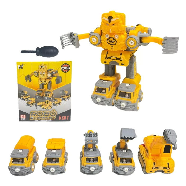 Robô Carrinho Brinquedo 5 em 1 Construbots – Monta e Desmonta Educativo Infantil com Ferramentas Criativas